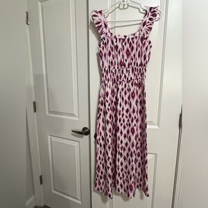 Loft Petite Animal Print Ruffle Square Neck Midi Dress (PXXS)